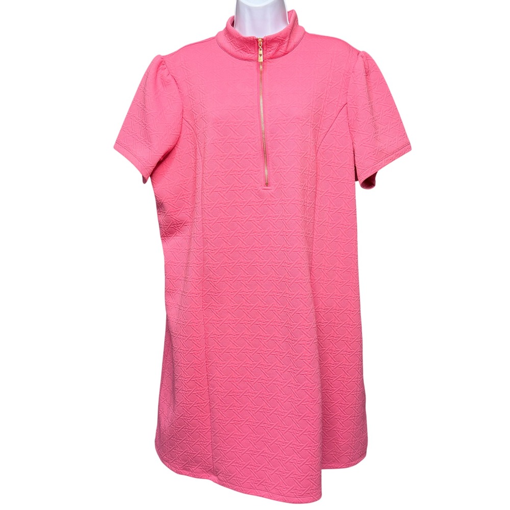 Belle by Kim Gravel Dress Womens XL Pink Textured Knit Mock Neck Goldtone Zip